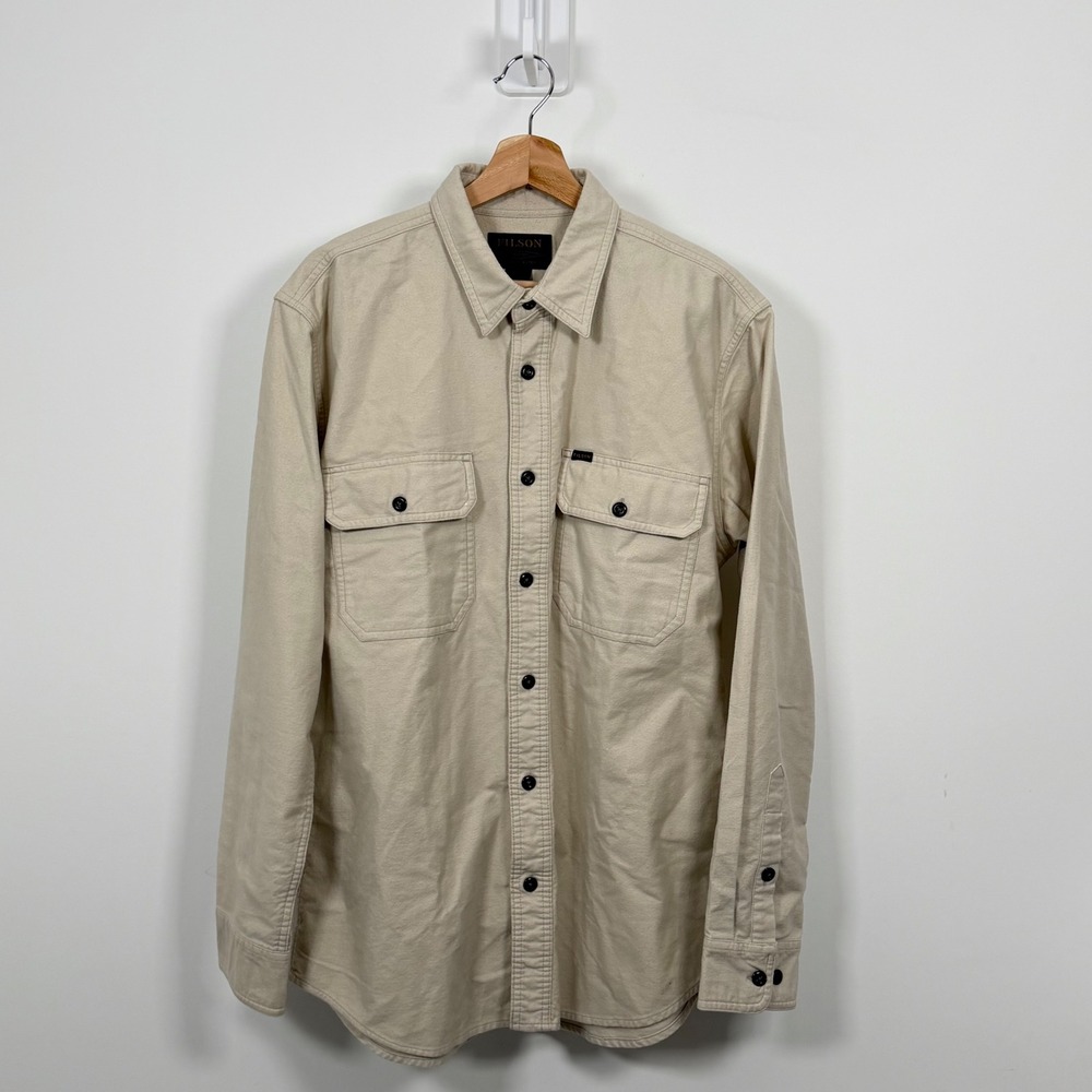 Filson Northwest Camp Shirt Mens Medium Natural Beige Cotton Button Down Jacket